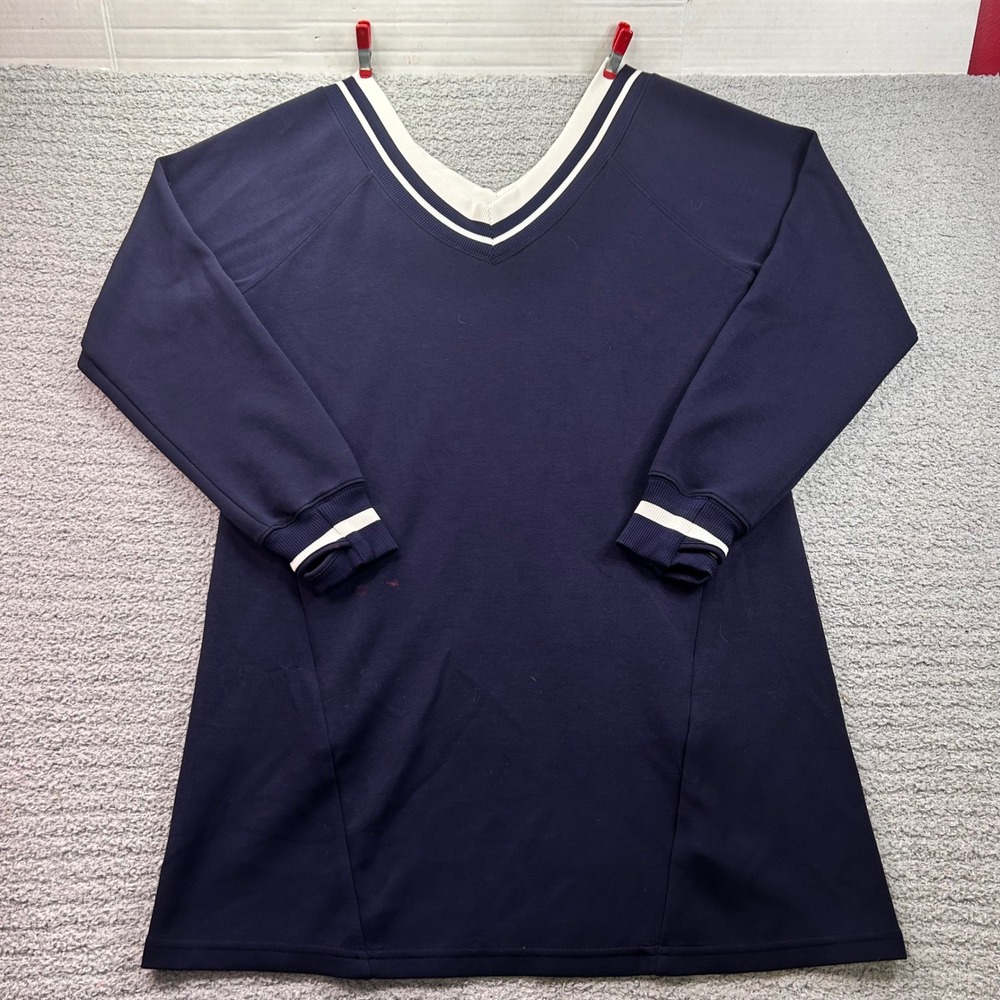 OFFLINE by Aerie Varsity V-Neck Sweatshirt Dress Navy Blue S Preppy Sporty flaw
